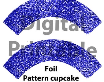 Blue foil cupcake liners digital download, printable for home printers. Fast decorations for birthday parties. Limited commercial license,