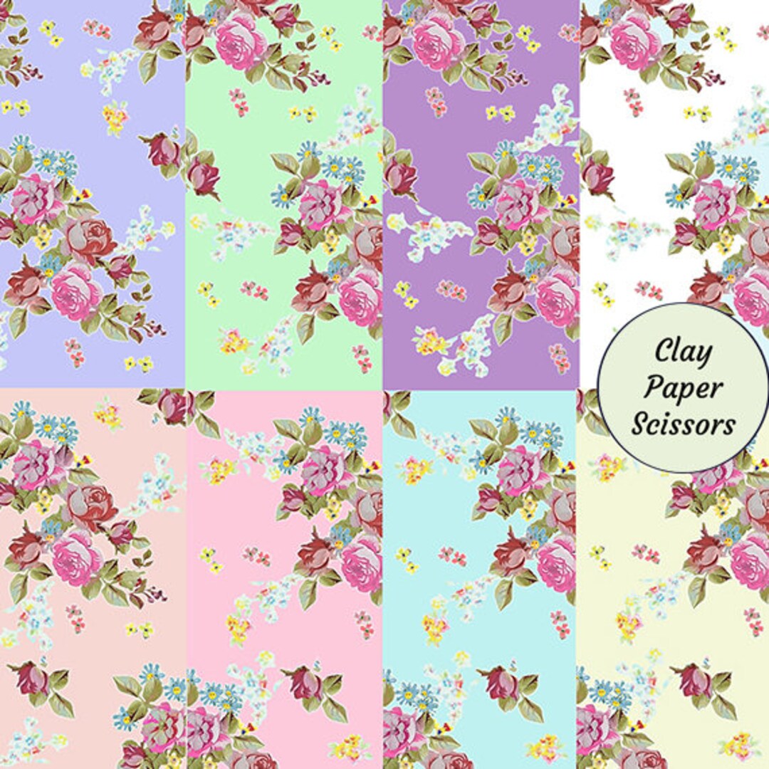 Digital Download of Vintage Roses for Floral Digital Scrapbook Paper. 8 ...