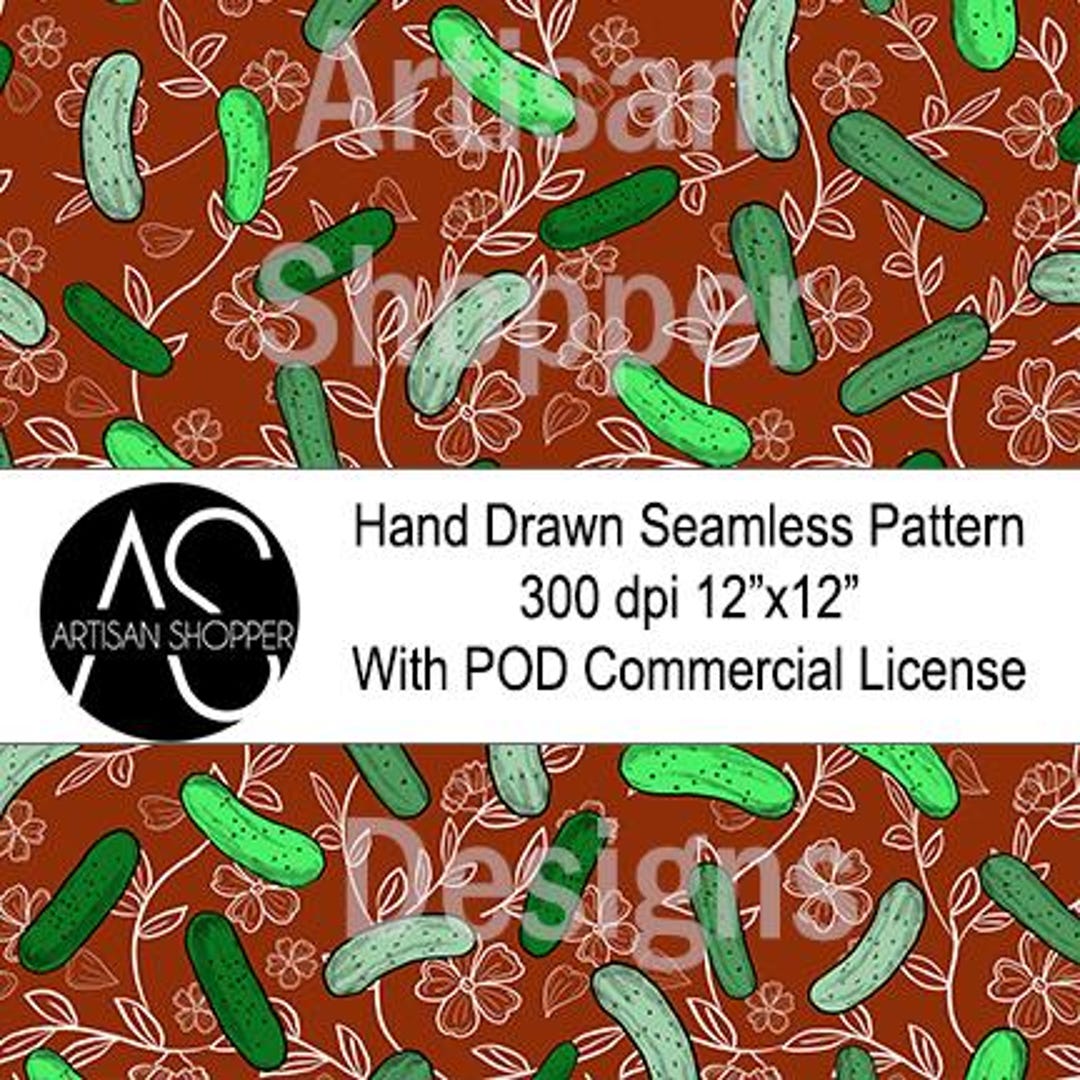 Real Pickles Pattern Elegant Pickles on Brick Red Seamless Pattern 300 DPI Digital Paper ...