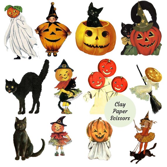 Cute Halloween Clipart Vintage Postcard Clip Art Instant - Etsy
