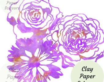 Floral clipart Watercolor daisy, rose and peony for cards,  Png  digital files for paper crafts, card making. Commercial use design element