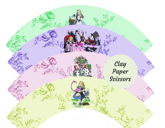 Alice In Wonderland Decorations Cupcake Holders Digital Etsy