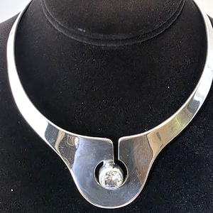 Vintage Taxco Mexico Sterling Silver Modernist Collar Necklace 83.6g Statement Torque