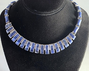 Collana girocollo vintage Taxco Mexico in argento 950 sodalite, pesante, stile modernista.