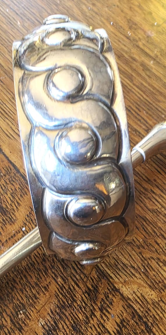 Vintage Mexican INAH 925 Sterling Silver Bold Modernist Repoussé Bicep Cuff Bracelet 54g