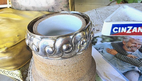 Vintage Mexican INAH 925 Sterling Silver Bold Modernist Repoussé Bicep Cuff Bracelet 54g View 3