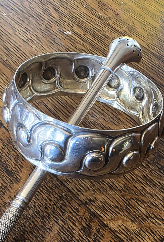 Vintage Mexican INAH 925 Sterling Silver Bold Modernist Repoussé Bicep Cuff Bracelet 54g View 6