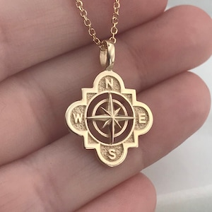 14k solid gold pendant compass