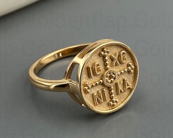 Solid gold 14k ring with IC XC NIKA, religious ring