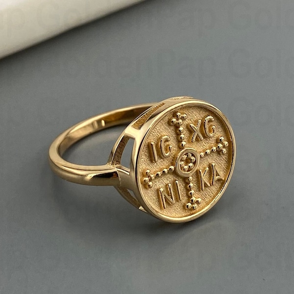 Solid gold 14k ring with IC XC NIKA, religious ring
