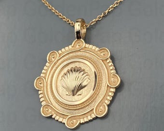 14k Solid Gold  pendant, shell pendant
