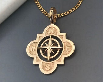 14k solid gold pendant compass