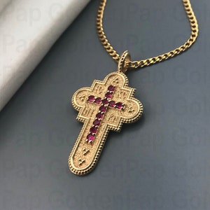 14k solides Goldkreuz mit natürlichen Rubinen