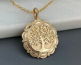 CUSTOM 9K Solid Gold  pendant, diameter 2.5cm, tree of life  pendant