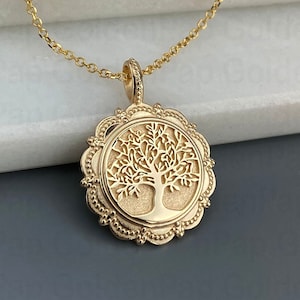 14K Solid Gold  pendant, diameter 1.9cm, tree of life  pendant