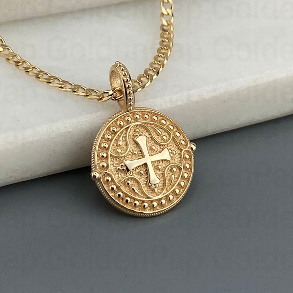 NEW 14k solid gold pendant, religious pendant with cross