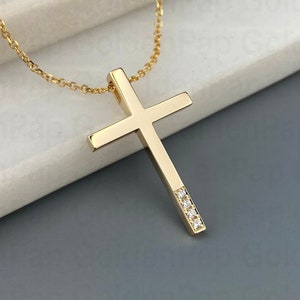 14k solid gold cross, baptismal cross, solid gold cross with real Diamonds
