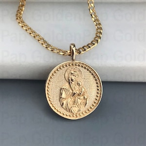 14k solid gold pendant with Virgin Mary, religious pendant for men and women