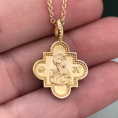 14k Solid Gold Pendant With Virgin Mary Religious Pendant for Etsy