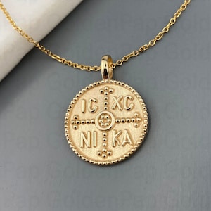 14k solid gold pendant, religious pendant for men and women, IC XC NIKA pendant, cross pendant