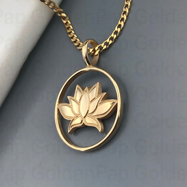 14k solid gold pendant with Lotus Flower