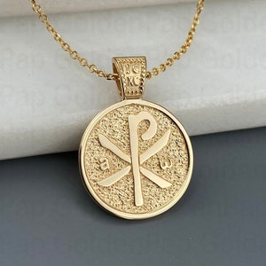 14k solid gold pendant, chi rho pendant