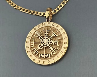 14k massief gouden Viking Vegvisir hanger, gepersonaliseerde Vegvisir hanger, gouden Viking kompas, Nordic Compass charme, Vegvisir sieraden