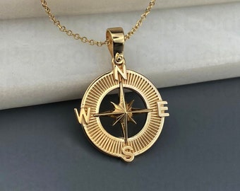 NEW 14k solid gold pendant compass, diameter 2cm, compass jewelry, compass charm