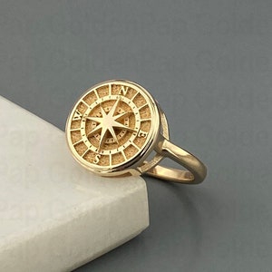 solid gold 14k ring, compass ring for women and men