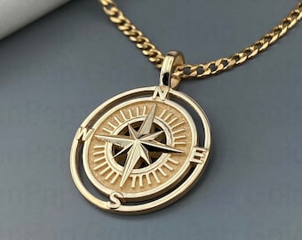 14k solid gold pendant compass, diameter 2cm, compass jewelry, compass charm