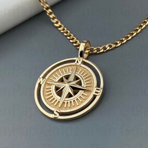 14k solid gold pendant compass, diameter 2cm, compass jewelry, compass charm