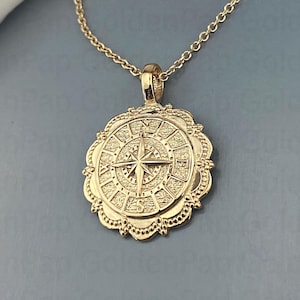 14k solid gold pendant compass, compass jewelry, compass charm