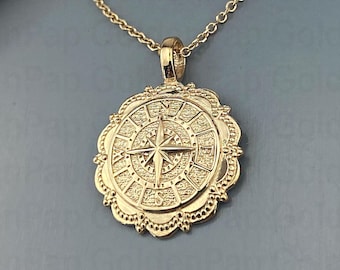 14k solid gold pendant compass, compass jewelry, compass charm