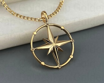 NEW 14k solid gold pendant compass, compass jewelry, compass charm
