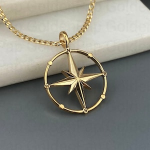 14k solid gold pendant compass, compass jewelry, compass charm
