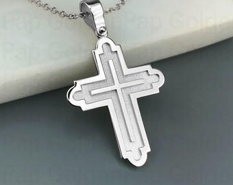 14k massives Weißgold Kreuz, Kreuz für Männer & Frauen, Taufkreuz