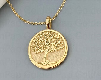 14k solid gold pendant with the tree of life, tree of life jewels, tree of life charm, solid gold pendant