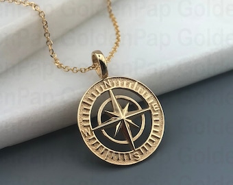 Nuevo colgante brújula de oro macizo de 14k