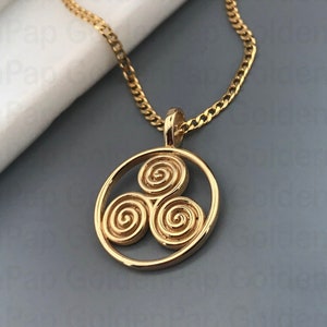 14k solid gold pendant, Triskelion pendant