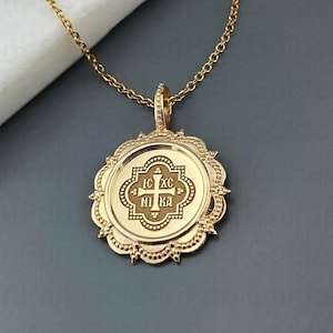 14k solide Goldscheibe mit Rahmen, Kreuzscheibe, religiöser Anhänger, Goldmedaillon Charme, personalisiertes Kreuzjuwel, benutzerdefinierte 14k Kreuz
