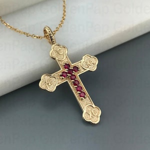 14k solid gold cross with natural rubies