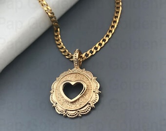 14k solid gold pendant with heart, diameter 1.5 cm, pendant for women