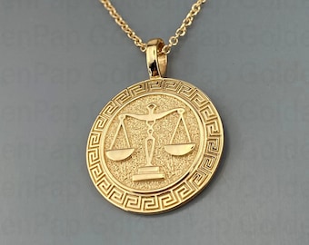 14k solid gold libra pendant, libra jewels, Scale of Justice Necklace, Lawyer Necklace Charm, Libra Scales Disc