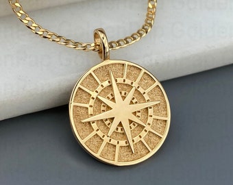 NEW 14k solid gold pendant compass, diameter 1.8cm