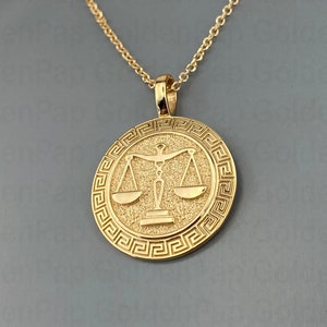 14k solid gold libra pendant, libra jewels, Scale of Justice Necklace, Lawyer Necklace Charm, Libra Scales Disc