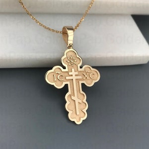 14k solid gold cross, orthodox cross for men and women