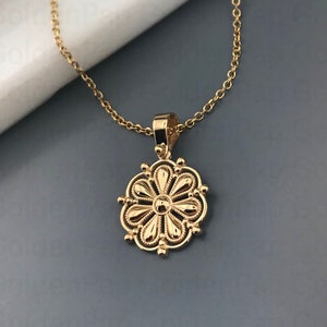 14k solid gold flower pendant, necklace for women