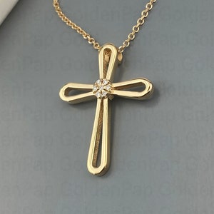 14k solid gold cross, baptismal cross, solid gold cross with real Diamonds