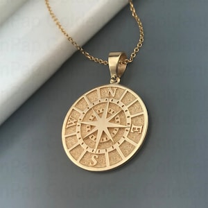 14k solid gold pendant compass, diameter 2.6cm