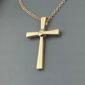 14k solid gold cross, baptismal cross, solid gold cross with real Diamonds